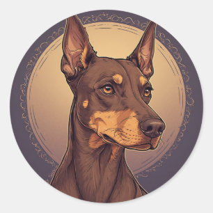 Sticker Rond Portrait de Dobermann royal