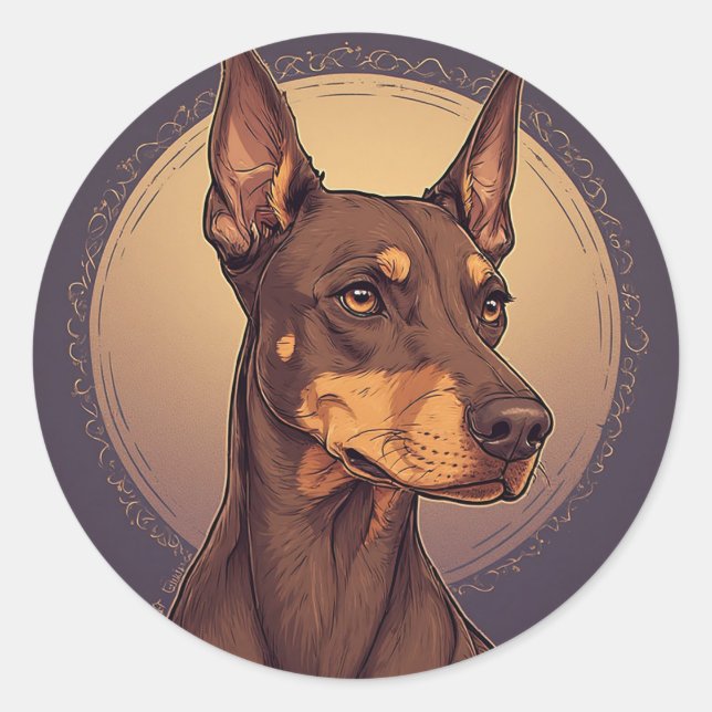 Sticker Rond Portrait de Dobermann royal (Devant)