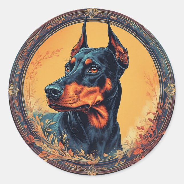 Sticker Rond Portrait de Dobermann royal (Devant)