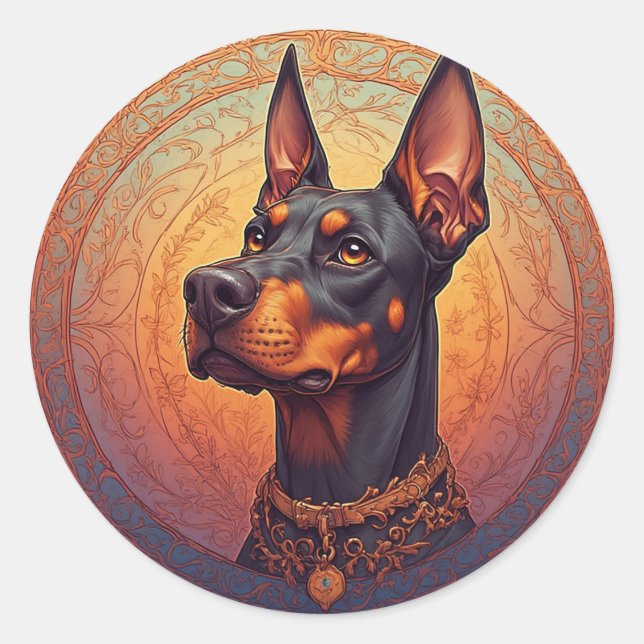Sticker Rond Portrait de Dobermann royal (Devant)