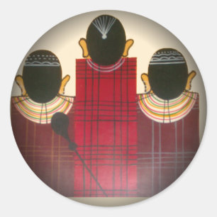 Sticker Rond Portrait de famille Maasai à carreaux