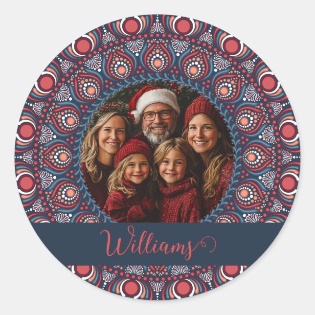 Sticker Rond Portrait de famille personnalisé Russet Christmas  (Devant)