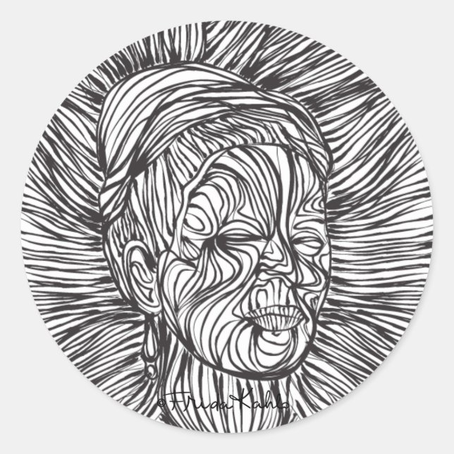 Sticker Rond Portrait de Frida Kahlo Lines (Devant)