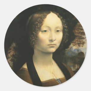 Sticker Rond Portrait de Ginevra Benci par Léonard de Vinci