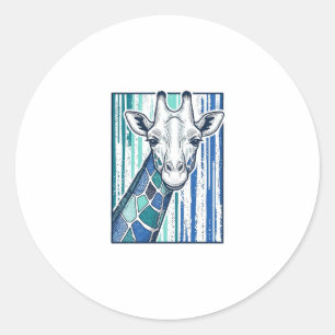 Sticker Rond Portrait de girafe coloré Gravure vintage vecteur
