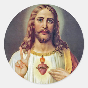 Sticker Rond Portrait de Jésus signe de paix du Cœur Sacré