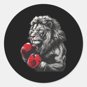 Sticker Rond Portrait de Lion de Boxe Motif Faune Amateur de Ki