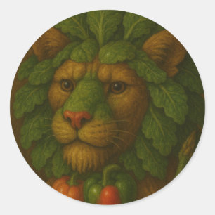 Sticker Rond Portrait de Lion Renaissance