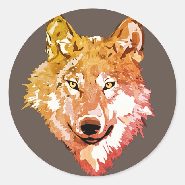 Sticker Rond Portrait de loup solitaire à l'aquarelle (Devant)
