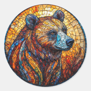 Sticker Rond Portrait de l'ours en mosaïque Cadeau esthétique d