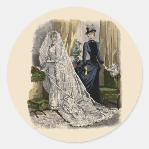 Sticker Rond Portrait de mariage vintage de mariée victorienne