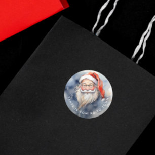Sticker Rond Portrait de Père Noël rouge et blanc mignon aquare