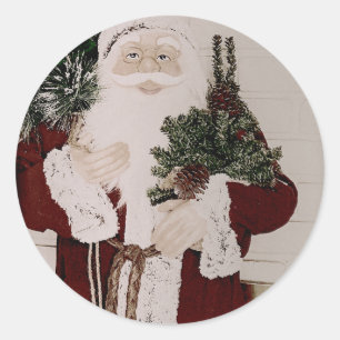 Sticker Rond Portrait de Père Noël vintage Fête de Noël