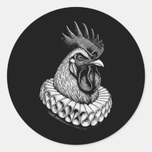 Sticker Rond Portrait de poulet Renaissance vintage noble poule