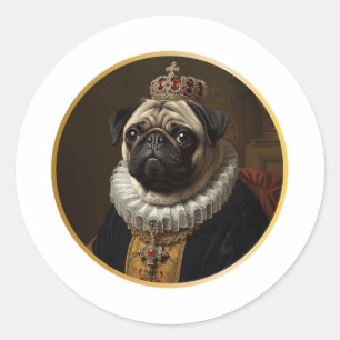 Sticker Rond Portrait de reine de la Renaissance inspiré de Pug