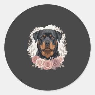 Sticker Rond Portrait de Rottweiler floral sublimation
