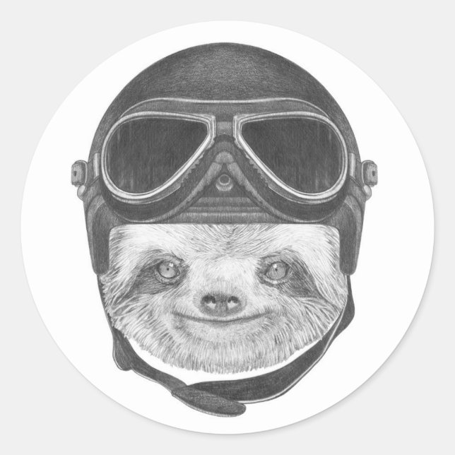 Sticker Rond Portrait De Sloth | Casque Vintage (Devant)