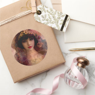 Sticker Rond Portrait de style vintage de belle femme en rose