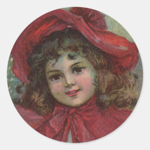 Sticker Rond Portrait d'enfant victorien de Noël avec un chapea