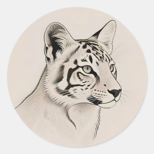 Sticker Rond Portrait détaillé du Lynx en ligne art