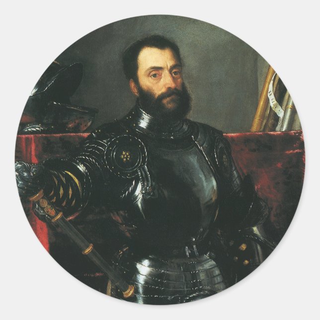 Sticker Rond Portrait du duc d'Urbino par Titien (Devant)