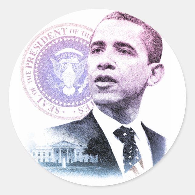 Sticker Rond Portrait du président Barck Obama (Devant)