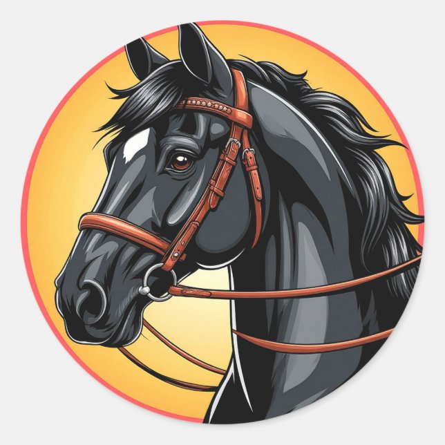 Sticker Rond Portrait élégant de cheval noir (Devant)