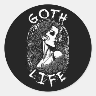 Sticker Rond Portrait Et Citation Gothique De Fille De Crâne -
