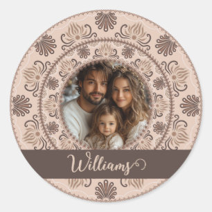 Sticker Rond Portrait familial personnalisé Neutres chauds Mand