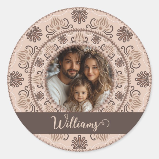 Sticker Rond Portrait familial personnalisé Neutres chauds Mand (Devant)