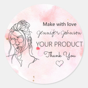 Sticker Rond Portrait féminin personnalisé rose