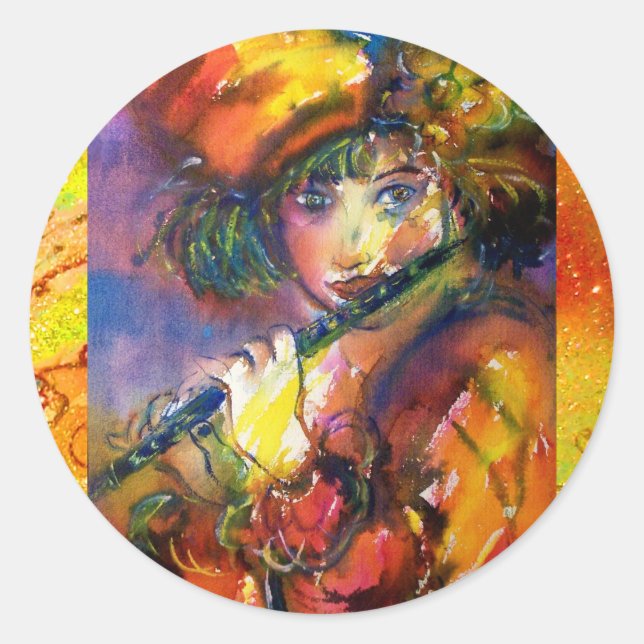 Sticker Rond PORTRAIT FLUTISTE / Mascarade vénitienne (Devant)