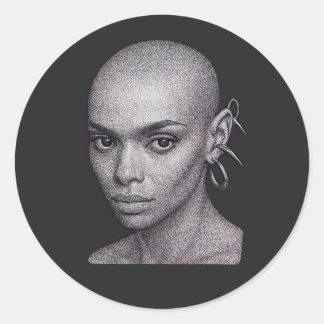 Sticker Rond Portrait Futuriste Bald Woman Pointillisme