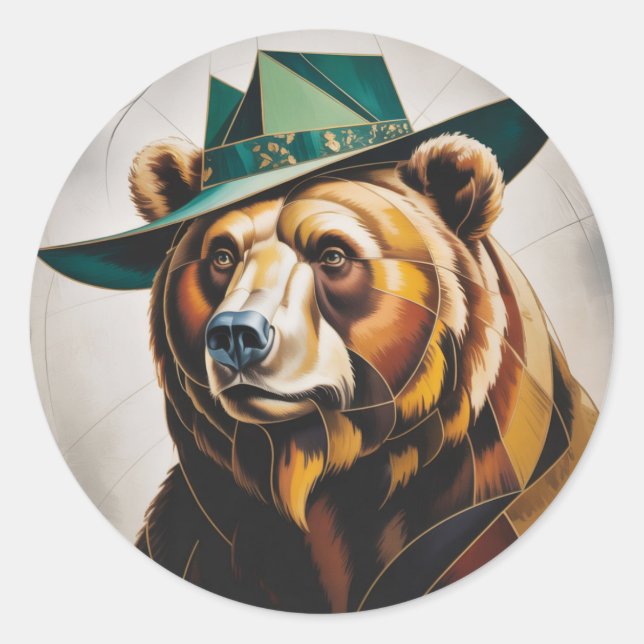 Sticker Rond Portrait géométrique Abstrait de l'ours cubain (Devant)