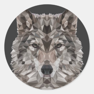 Sticker Rond Portrait géométrique du loup gris