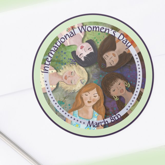 Sticker Rond Portrait multiethnique de la Journée international (International Women's Day multi-ethnic portrait Classic Round Sticker

)
