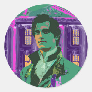 Sticker Rond Portrait néon cyberpunk de M. Darcy séduisant
