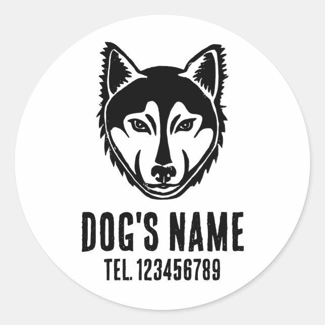 Sticker Rond Portrait noir et blanc Husky Lino Coupe (Devant)