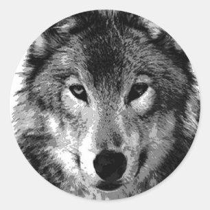 Sticker Rond Portrait noir et blanc Wolf