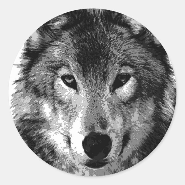 Sticker Rond Portrait noir et blanc Wolf (Devant)