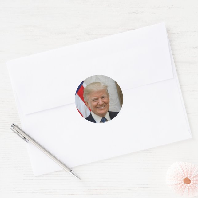 Sticker Rond Portrait officiel du président Donald Trump 2017 (Enveloppe)