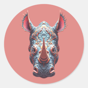 Sticker Rond Portrait Orné de Rhino - Masque d'Esprit Psychédél