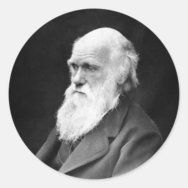 Sticker Rond Portrait Photo de Charles Darwin (Devant)