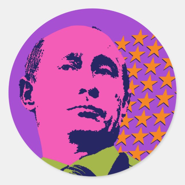 Sticker Rond Portrait Pop Art de Poutine rose (Devant)