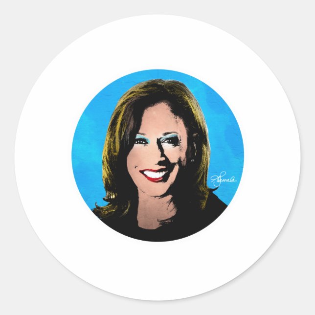 STICKER ROND PORTRAIT POP ART KAMALA HARRIS (Devant)