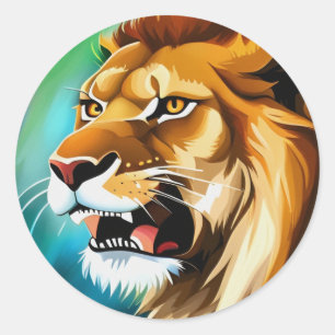 Sticker Rond Portrait Posé côté Lion rugissant-57566