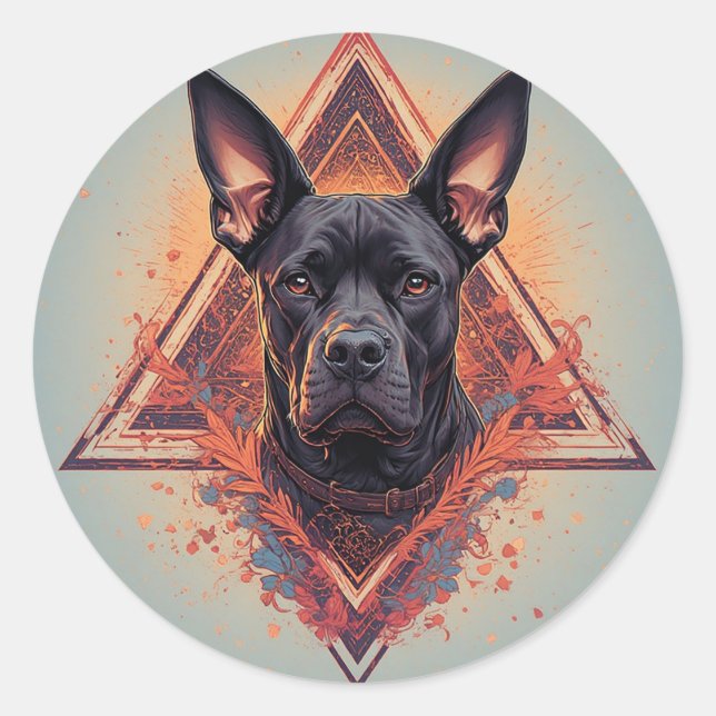 Sticker Rond Portrait stylisé de chien noir (Devant)