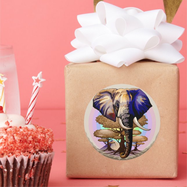 Sticker Rond Portrait surréaliste de l'éléphant africain (Fête)