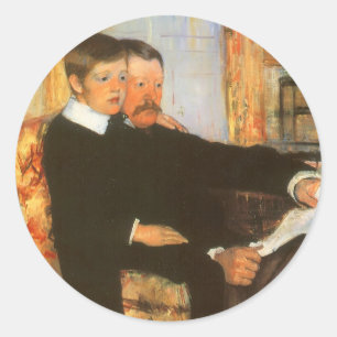 Sticker Rond Portrait vintage de père et fils par Mary Cassatt