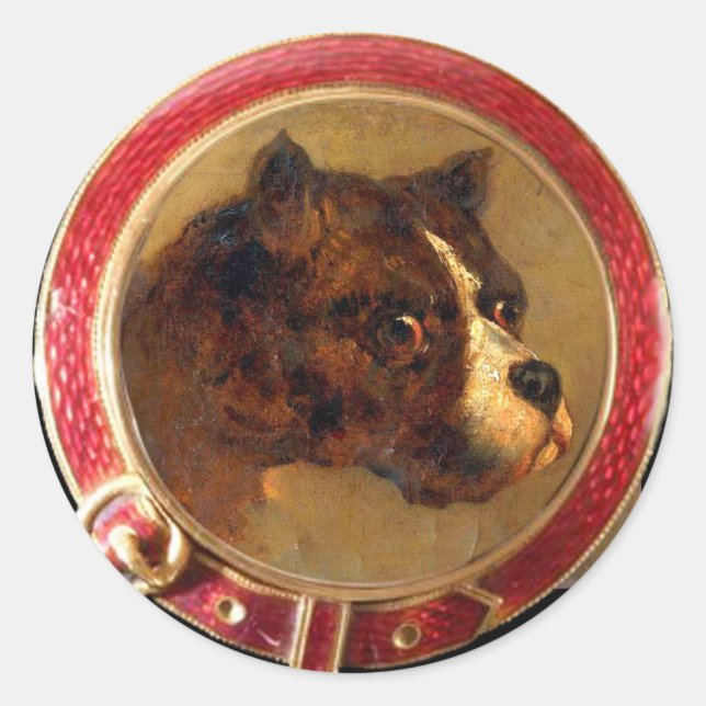 STICKER ROND PORTRAITS DE CHIEN DE MINIATURE VICTORIENNE (Devant)
